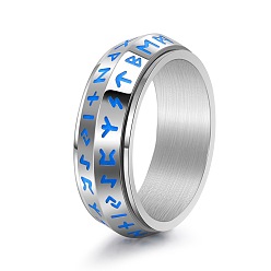 Нержавеющая Сталь Цвет Рунические слова амулет викингов вращающееся кольцо из нержавеющей стали, Кольцо-спиннер для успокоения беспокойства, медитации, цвет нержавеющей стали, размер США 10 (19.8 мм)
