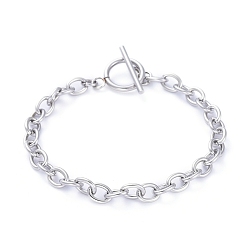 Stainless Steel Color Unisex 304 Stainless Steel Cable Chain Bracelets, with Toggle Clasps, Stainless Steel Color, 7-5/8 inch(19.4cm), 5mm