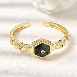Лабрадорита Женские шестиугольные латунные браслеты-манжеты с натуральным лабрадоритом и кубическим цирконием., золотые, внутренний диаметр: 1.89x2.34 дюйм (4.8x5.95 см), широкий: 25 мм.