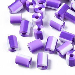 Blue Violet Handmade Polymer Clay Beads,  3 Tone, Column, Blue Violet, 5x2.5~6.5mm, Hole: 1.8mm