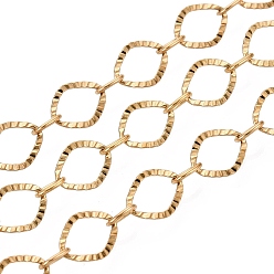 Настоящее золото 18K 304 Цепочки из нержавеющей стали с текстурированным звеном «кошачий глаз», пайки, с катушкой, ионное покрытие (ip), реальный 18 k позолоченный, 7x6x0.3 мм, около 32.81 футов (10 м) / рулон