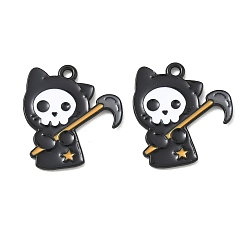Black Halloween Alloy Enamel Pendants, Ghost Charms, Black, Black, 24x21x1mm, Hole: 1.8mm