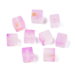 Сливовый Матовые стеклянные бусины с золотистой блестящей пудрой, два тона, кубические, слива, 7x6x6 мм, отверстие : 1.4~1.5 мм, о: 1818 шт / 1000 г