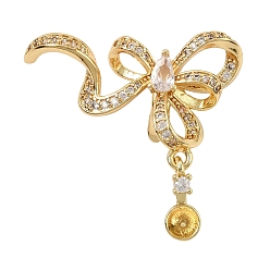 Chapado en Oro Real 18K Micropave de latón, circonita cúbica transparente, cierres plegables, lazo, real 18 k chapado en oro, 25x28x10 mm, agujero: 4.5x5 mm