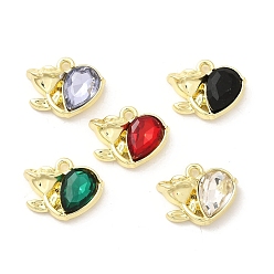 Золотой Подвески из сплава , сердце, с горным хрусталем и стеклом, стойки покрытие, без свинца, без кадмии и без никеля, граненые, золотые, 13.5x17x5 мм, отверстие : 1.6 мм