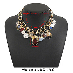 Кокосово-Коричневый Женские ожерелья-нагрудники из сплава акриловой смолы и искусственного жемчуга в форме овального сердца с подвеской в виде насекомого, золотые, кокосового коричневый, 15.35 дюйм (39 см)