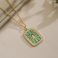 Дерево Подвеска-медальон из латуни с микропаве и прозрачными кубическими циркониями., с эмалью цвета морской волны, золотые, дерево, 17.72 дюйм (45 см)