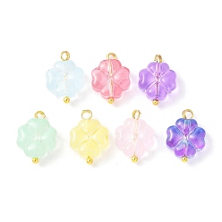 Золотой 7 шт 7 цвета прозрачные стеклянные подвески, окрашенные распылением, клевер, с латунными штифтами, золотые, 14.5x10x5 мм, отверстие : 1.8 мм, 1 шт / цвет