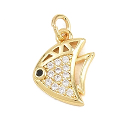 Черный Латунные микро проложить кубического циркония подвески, без кадмия и без свинца, реальный 18 k позолоченный, рыбы прелести, чёрные, 15x11x3 мм, отверстие : 3.5 мм