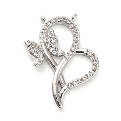 Платина Латунные микро проложить кубического циркония подвески, бабочка, стойки покрытие, долговечный, без свинца и без кадмия, платина, 26x19x3 мм, отверстие : 1 мм
