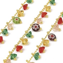 Настоящее золото 18K Латунные цепочки, со стеклянными прелести, долговечный, пайки, без кадмия и без свинца, без свинца и без никеля , с катушкой, реальный 18 k позолоченный, 3x2x0.4 мм