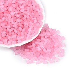 Rose Chaud Perles de rocaille en verre transparent dépoli fgb, colonne, trou rond, teint et cœur, rose chaud, 5~6.5x3~4mm, Trou: 0.7~0.9mm, environ 4500 pcs / livre