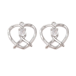 Платинированный Латунь со стеклянными подвесками со стразами, сердце, Реальная платина, 15.5x16.5x3.5 мм, отверстие : 1.4 мм