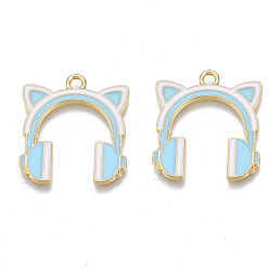 Небесно-голубой Подвески из эмали и сплава, без кадмия, без никеля и без свинца, золотой свет, наушники, голубой, 23.5x21x1.5 мм, отверстие : 2 мм