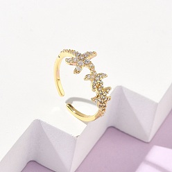 Морская звезда 304 Открытые кольца-манжеты из нержавеющей стали с кубическим цирконием для женщин, золотые, морская звезда, регулируемый, 8.5 мм