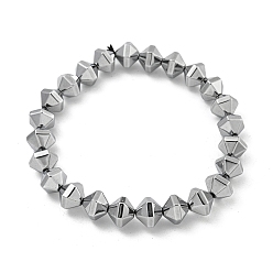Silver Plated Rhombus Electroplated Synthetic Non-magnetic Hematite Beaded Stretch Bracelets for Women Men, Silver Plated, Inner Diameter: 2-5/8 inch(6.8cm), Bead: 8.5x8.5mm