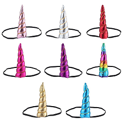 Color mezclado 8 piezas 8 colores tela cuerno de unicornio diadema elástica con orejas, accesorios para el cabello para niño cosplay fiesta de unicornio, color mezclado, 200 mm