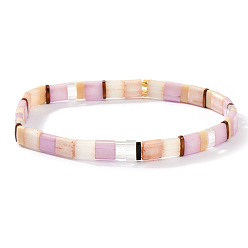 Pink Браслеты из эластичного материала, украшенные бисером из богемского стекла и синтетическими немагнитными бусинами из гематита железа., составные браслеты для женщин, розовые, 6.50 дюйм (16.5 см)
