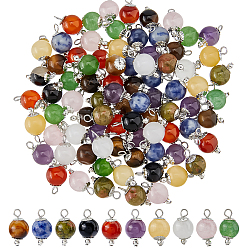 Mixed Stone 100Pcs 10 Colors Natural Gemstone Pendants, with 304 Stainless Steel Findings, Round Charms, 15mm, 10pcs/color