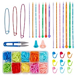 Mixed Color DIY Sweater Kits, with Plastic Knitting Needles & Knitting Needle Caps & Stitch Needle Clip, Aluminum Stitch Holder and Iron Scissors, Mixed Color, 200x30mm