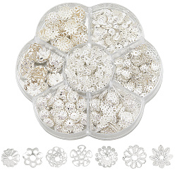 Серебро 800 шт. 7 стили железные колпачки для бусин, разнообразные, серебряные, 5~10x1.5~4 мм, 200 шт / стили