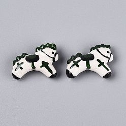 Зеленый Ручной фарфоровые керамические шарики, лошадь, Famille выросли стиле, зелёные, 22.5~23x30~31x9.5~10.5 мм, отверстие : 1.8~2 мм