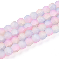 Сливовый Стеклянные бусины кракле, круглые, два тона, матовые, слива, 9.5~10x8.5~9.5 мм, отверстие : 1.4 мм, около 88~90 шт / нитка, 30.71~31.50 дюйм (78~80 см)