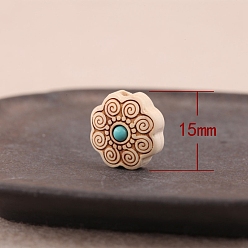 Blume Buchsbaumperlen, mit synthetischen Türkis, Blume, 15x15x9 mm