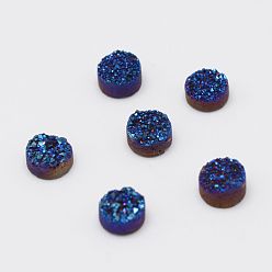 Mixed Color Electroplated Natural Druzy Agate Cabochons, Flat Round, Mixed Color, 4x3mm