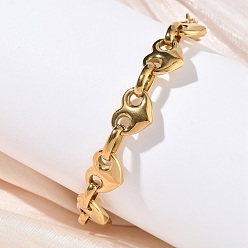 Золотой 304 Браслеты из нержавеющей стали с сердечками для женщин, золотые, 6-7/8 дюйм (17.4 см)