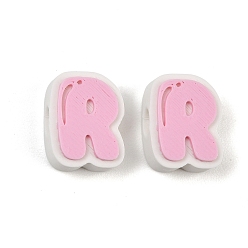 Letter R Cuentas de plástico europeo, abalorios de grande agujero, rosa, letra r, 17.5~18x8~20x8 mm, agujero: 4.5 mm