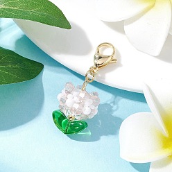 Морская Ракушка Стеклянные подвески в виде цветов, с 304 из нержавеющей стали Lobster Claw застежками, цвет морской раковины, 40 мм