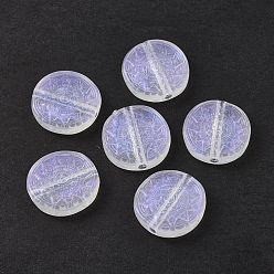 Clear Transparent Acrylic Beads, Glitter Powder, Flat Round with Flower, Clear, 18x5mm, Hole: 2.5mm, about 440pcs/500g