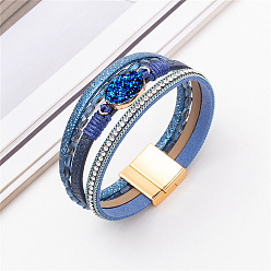 Васильковый Искусственная кожа многожильных браслеты, браслеты с овальными звеньями для женщин, со стразами и магнитной застежкой, васильковый, 7-5/8 дюйм (19.5 см)