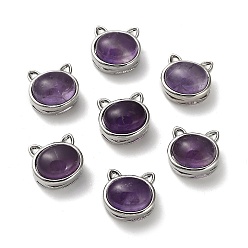 Cat Shape Латунные многорядные звенья из натурального аметиста, платина, форма кошки, 11x12x8.5 мм, отверстие : 1.8 мм