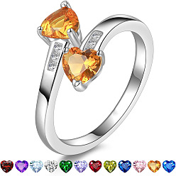 Оранжевый Сердце 304 нержавеющая сталь с кольцами-манжетами из кубического циркония, цвет нержавеющей стали, оранжевые, размер США 8 (18.1 мм)