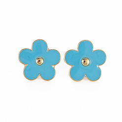 Sky Blue Flower Enamel Pin, Alloy Brooch for Backpack Clothes, Cadmium Free & Lead Free, Light Gold, Sky Blue, 19x19x12.5mm, Pin: 1mm