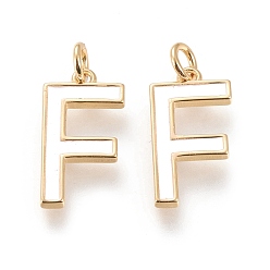 Letter F Латунь эмаль подвески, с целью перехода в кольце, долговечный, реальный 18 k позолоченный, буква f, белые, буква f, F: 18x9.5x1.8 мм, прыжковые кольца: внутренний диаметр: 3 мм