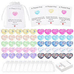 Mixed Color 50Pcs 10 Colors Heart Translucent Water Ripple Resin Cabochons, 50Pcs Paper Jewelry Display Cards, 3Sheets Plastic Stickers, 50Pcs Organza Gift Bags, Mixed Color, 21x18mm
