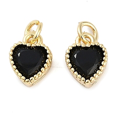 Черный Настоящие 18 подвески из позолоченной латуни с инкрустацией из кубического циркония, с целью перехода в кольце, долговечный, сердце, чёрные, 9.5x7x4 мм, Перейти кольцо: 4x0.5 мм, 2.5 мм внутренним диаметром