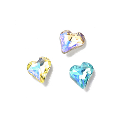 Mixed Color Glass Rhinestone Cabochons, Pointed Back & Back Plated, Heart, Mixed Color, 9x8x3.5mm