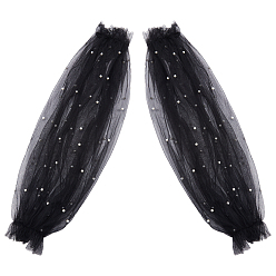 Negro Mangas de poliéster para brazos de mujer, con cuentas de plástico, negro, 610x225x2.5 mm