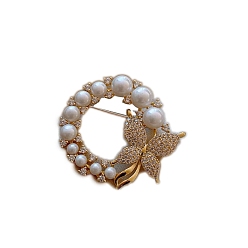 Papillon Alliage broche en strass, avec des perles en plastique imitation perles, papillon, 38x42mm