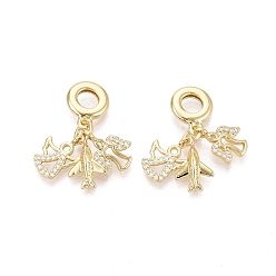 Angel & Fairy Латунь микропаве прозрачный кубический цирконий европейские подвески с подвесками, Подвески с большими отверстиями, реальный 18 k позолоченный, ангел самолета, 28 мм, отверстие : 5 мм