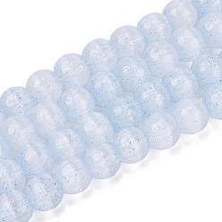 Aqua Colliers de perles en verre imitation œil de chat, ronde, Aqua, 6~6.5mm, Trou: 0.9~1mm, Environ 67~70 pcs/chapelet, 14.57~15.16 pouce (37~38.5 cm)