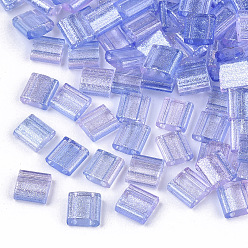 Сливовый 2-дырочные стекло бисер, прозрачный лак, с блеском порошок, квадратный, слива, 5x4.5~5.5x2~2.5 мм, отверстие : 0.5~0.8 мм