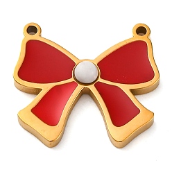 Красный 304 нержавеющей стальной эмали подвески, с синтетическими бирюзовый, очарование бантом, золотые, ионное покрытие (ip), красные, 16.5x18x3 мм, отверстие : 1.2 мм