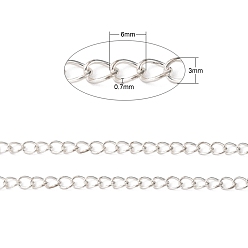 Silver Iron Twisted Chains, Unwelded, with Spool, Oval, Silver, 5x3.5x0.7mm, about 328.08 Feet(100m)/roll
