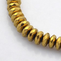 с Золотистым Покрытием Гальванизировать немагнитных синтетический гематит бисер пряди, граненые, шайба, с золотым покрытием, 6x3 мм, отверстие : 1 мм, около 140 шт / нитка, 15.7 дюйм