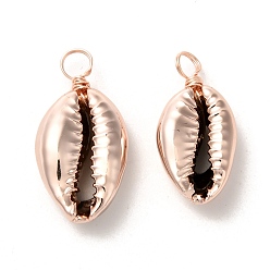 Розовое Золото Гальванические подвески из ракушек, с экологически чистой медной проволокой, розовое золото , 23~26x11~13x6~7.5 мм, отверстие : 3.5 мм